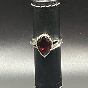 Sterling Silver Teardrop Garnet Ring - Deep Red